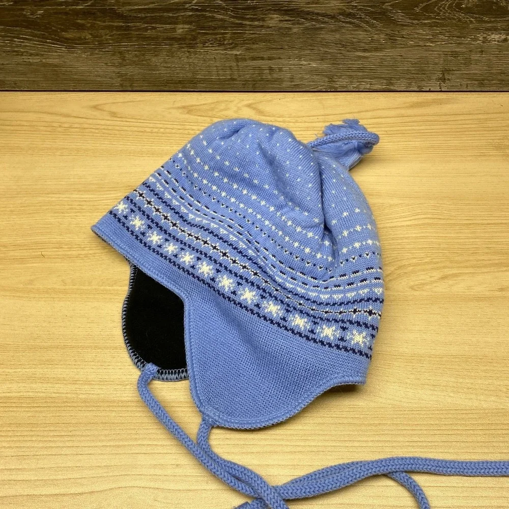 Vintage Columbia Hat Beanie Blue Snowflake Fair‎ Isle Fleece Lined Peruvian